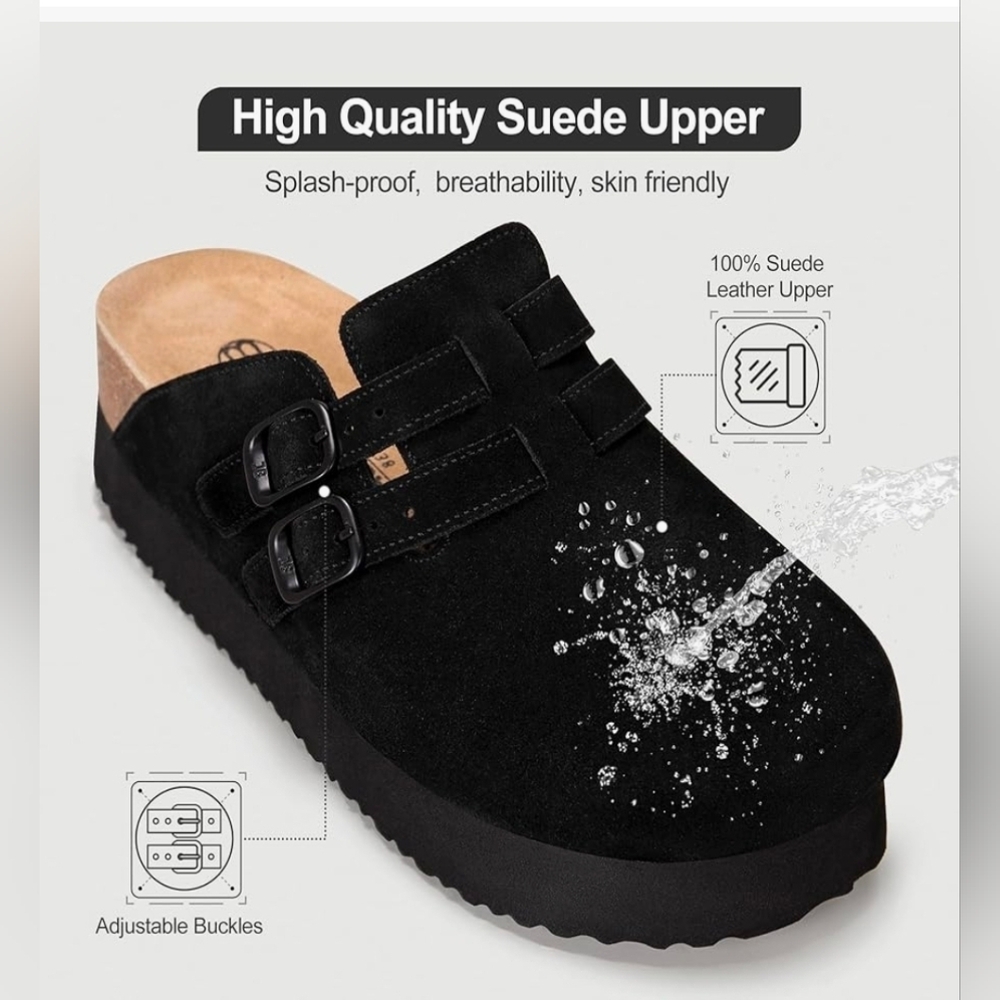 NIB Genuine Suede Leather Clogs Mules Orthopedic Sandals Womens 9 EU 39 😀 - Picture 3 of 9